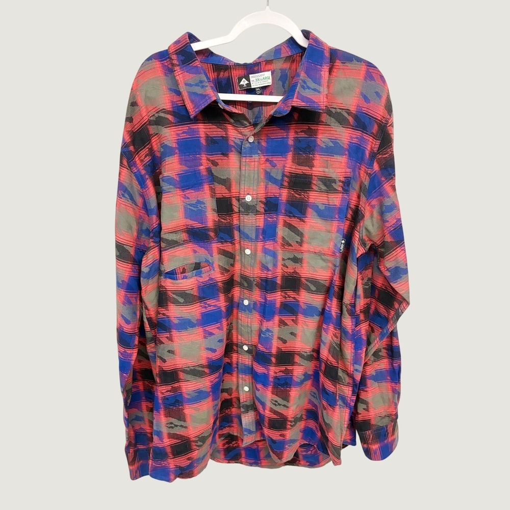 Streetwear Gorpcore Button Down Abstract Plaid LRG Men 3XL Red Skater Grunge